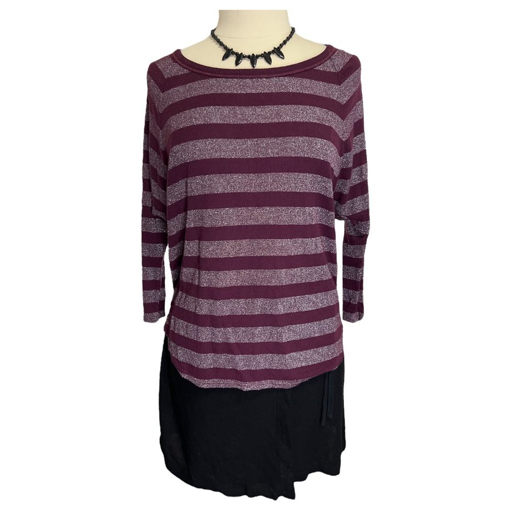 Plum and silver striped top